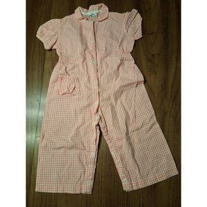 Vintage 80s Baby Young-Fair Togs Pink Gingham Jumper Snaps Size 18-24M